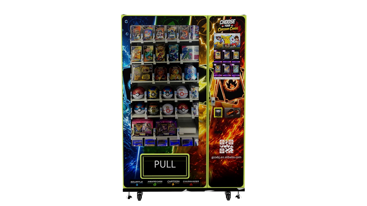 Self-service vending machine designed for packaged trading cards and collectibles