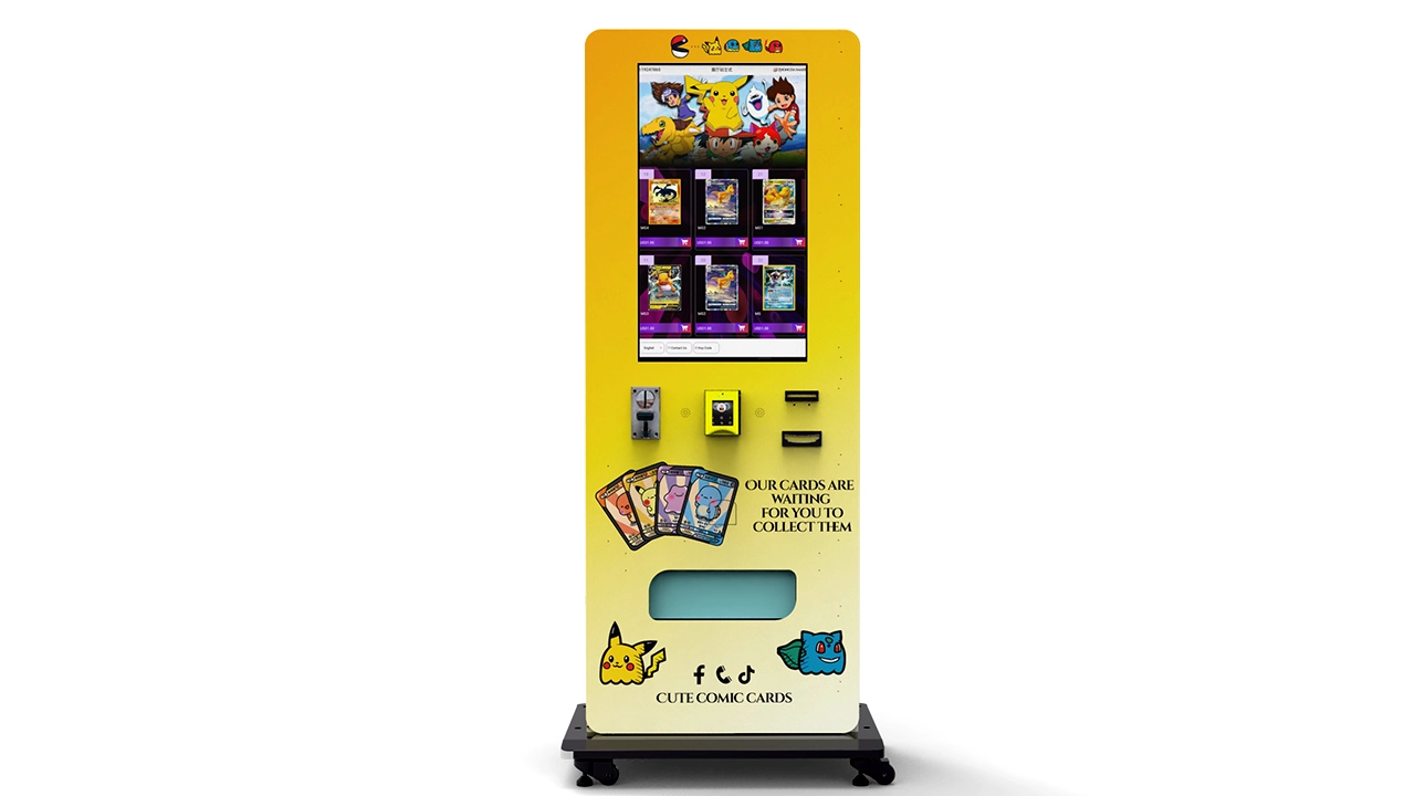 Automated trading card retail machine with touchscreen interface