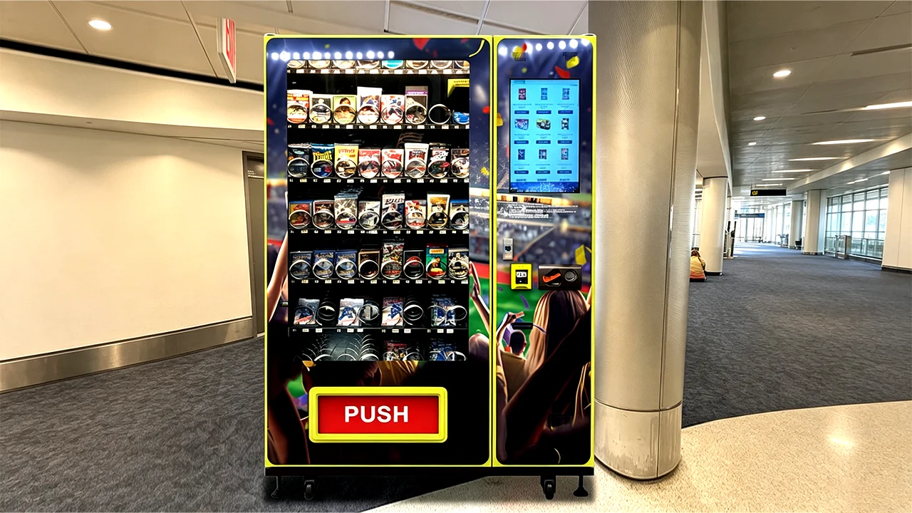 Elevator trading card vending machine for premium sealed TCG products
