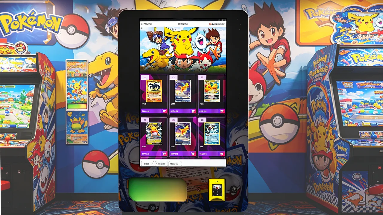 Custom branded trading card vending machine for game store pilot project
