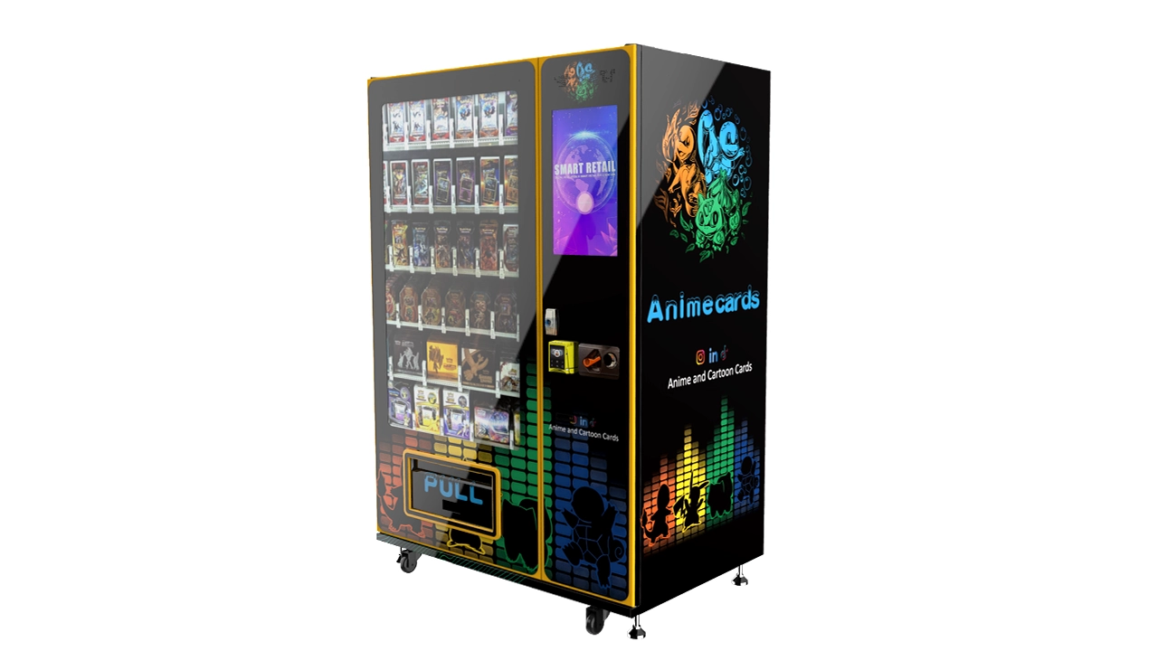 Cashless touchscreen vending machine used for automated card retail