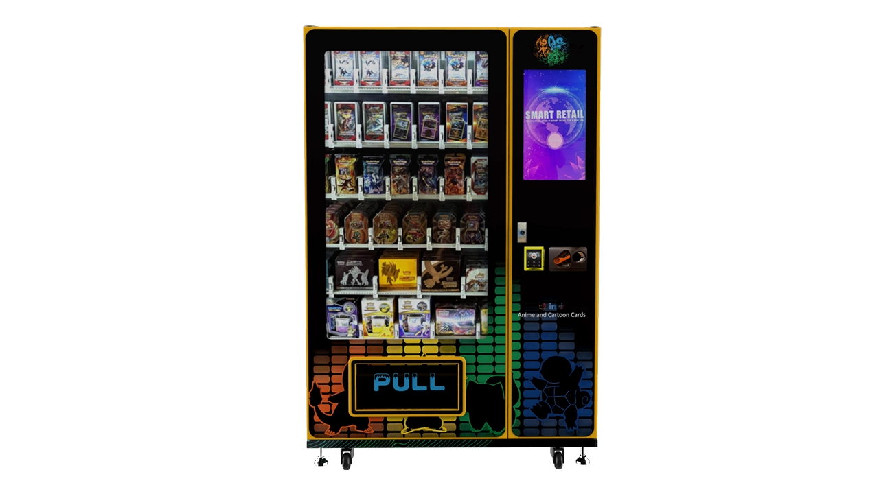 Touchscreen trading card vending machine with multiple product selections