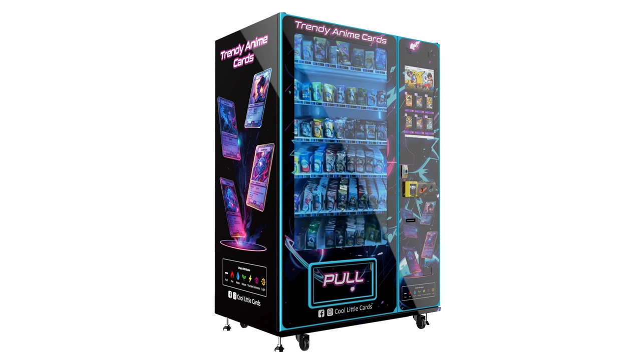 Large touchscreen interface on a trading card vending machine