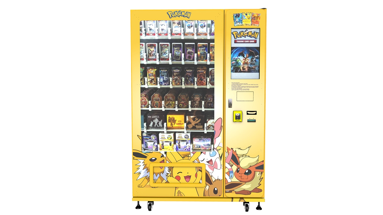 Custom trading card vending machine for sealed booster packs and card boxes