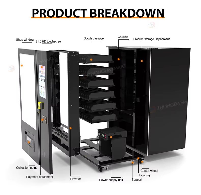 Elevator vending machine internal delivery system and lifting platform