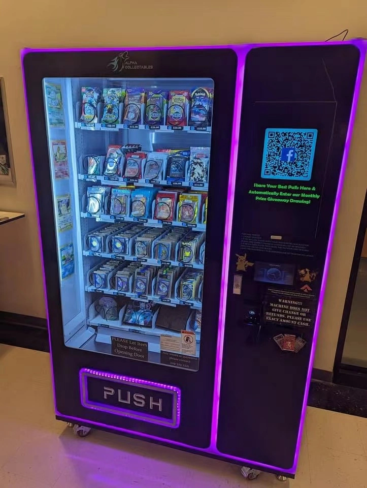 Trading card vending machine installed in a commercial location